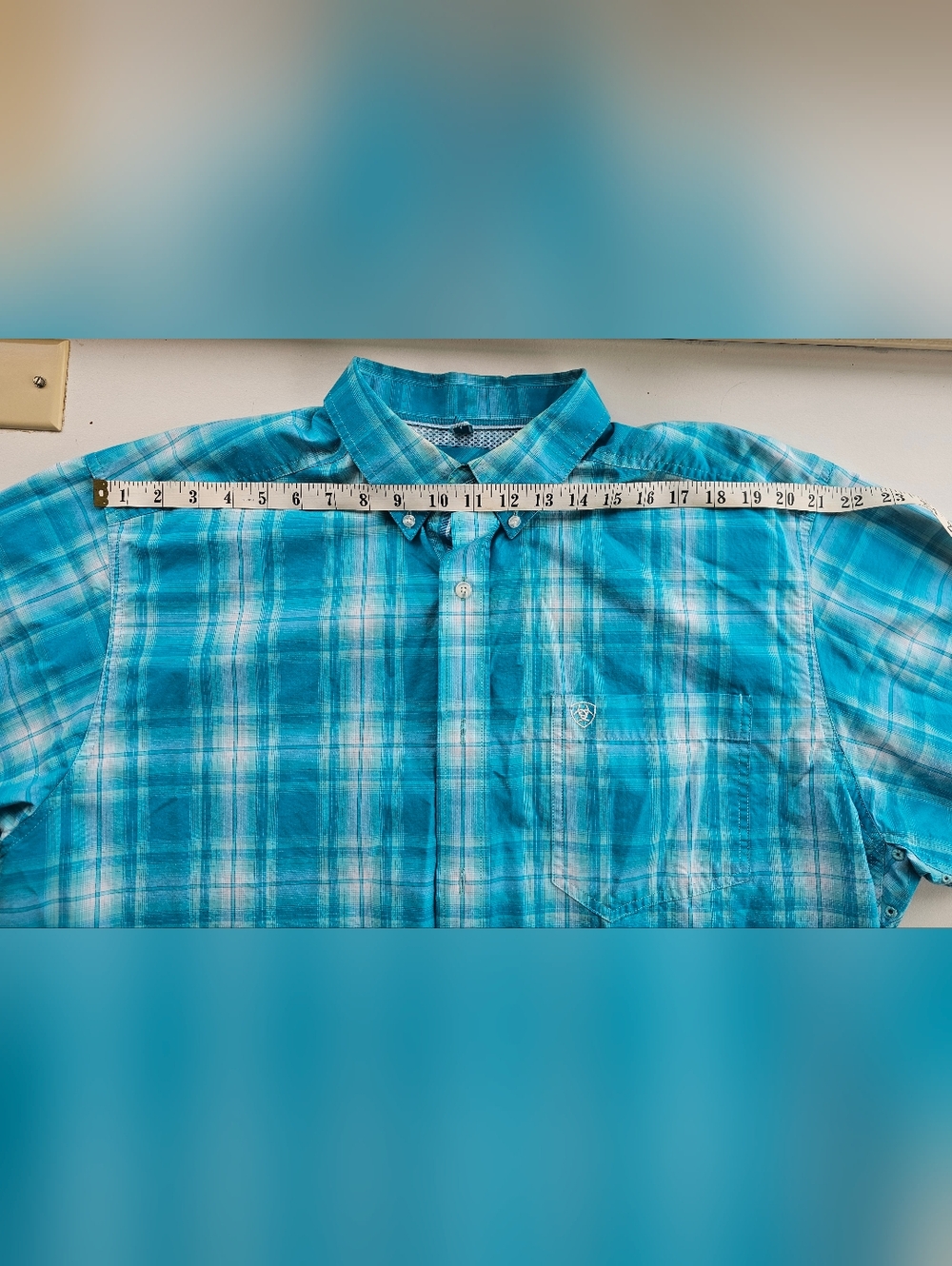 Ariat Pro Series Men's Turquoise Plaid Short-Sleeve Button-Down Shirt Size XL - Picture 7 of 10